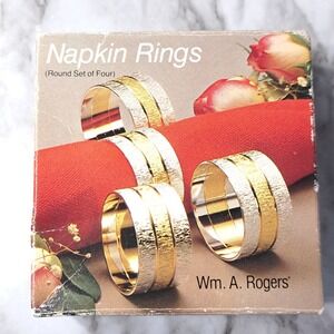 Wm A Rogers (4) Round Silverplate &‎ Polished Brass Napkin Rings